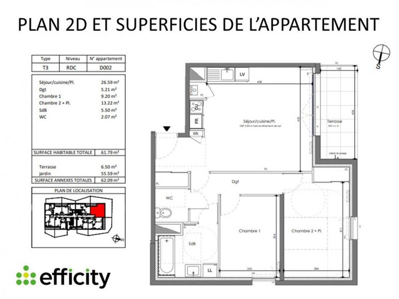 Appartement - 62 m² - 3 pièces