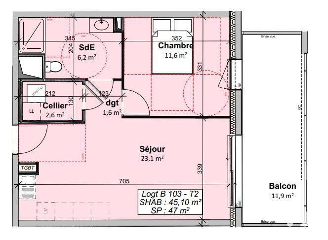 Appartement - 45 m² - 2 pièces