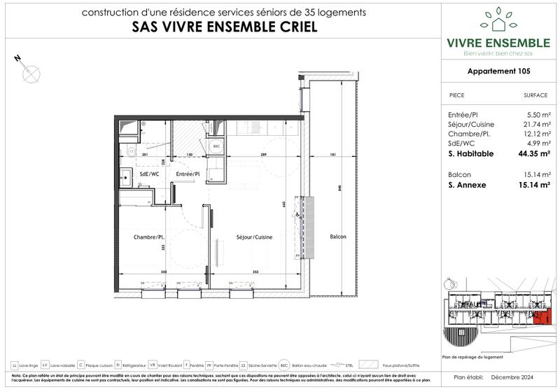 Appartement - 44 m² - 2 pièces