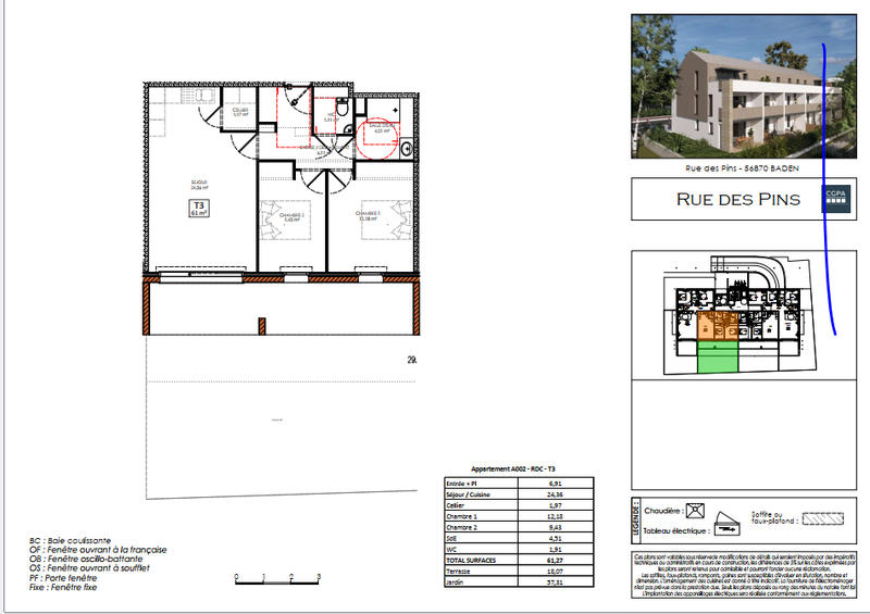 Appartement - 61 m² - 3 pièces