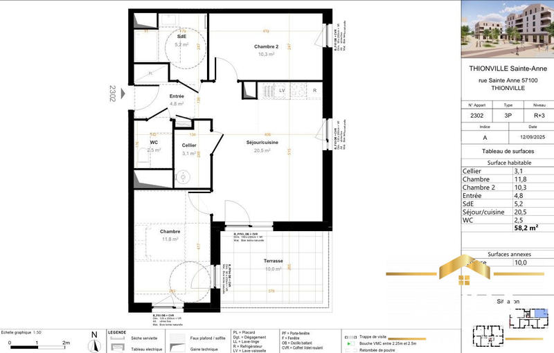 Appartement - 60 m² - 3 pièces