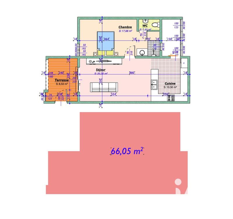 Appartement - 57 m² - 2 pièces