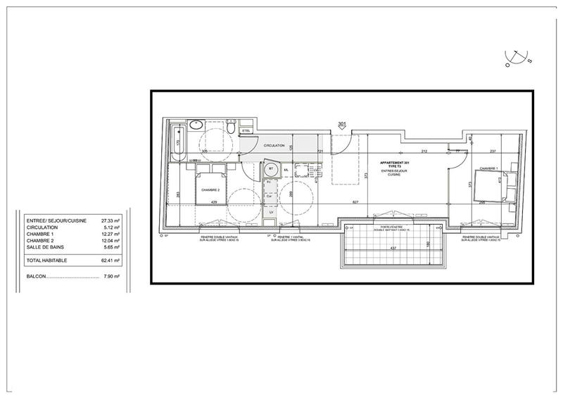 Appartement - 62 m² - 3 pièces