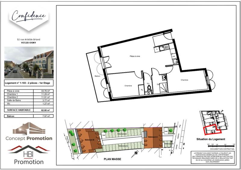 Appartement - 62 m² - 3 pièces