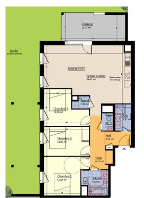 Appartement - 86 m² - 4 pièces