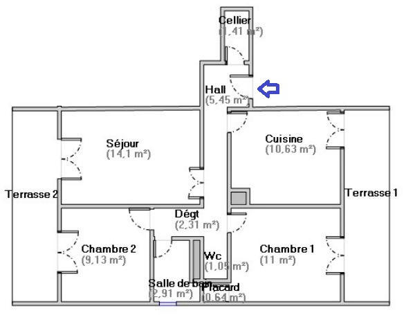 Appartement - 59 m² - 3 pièces