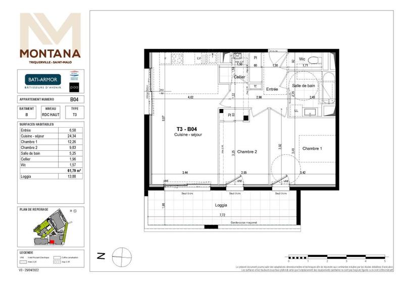 Appartement - 61 m² - 3 pièces