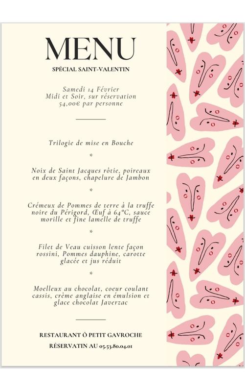 Repas de la St Valentin Restaurant O Petit Gavroche