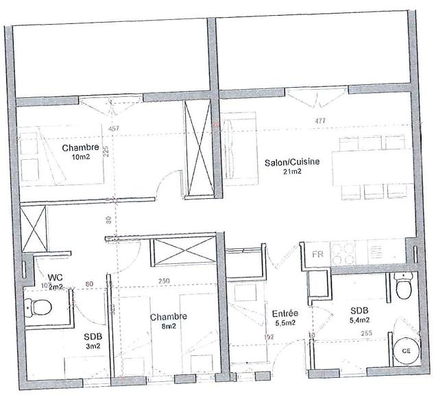 Appartement - 56 m² - 3 pièces