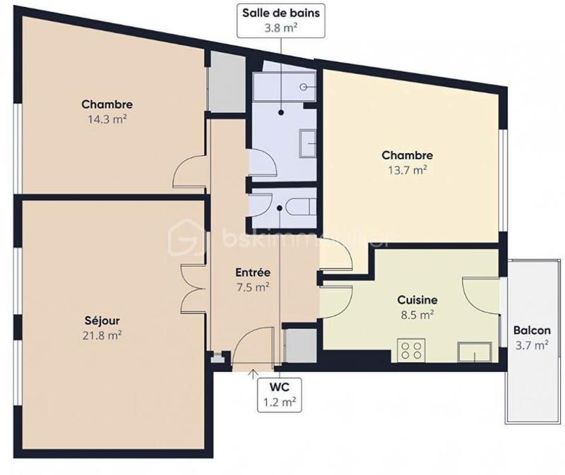 Appartement - 72 m² - 3 pièces