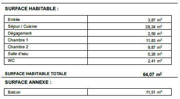 Appartement - 64 m² - 3 pièces