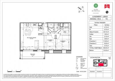 Appartement - 70 m² - 3 pièces