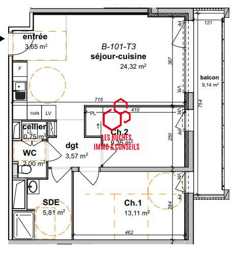 Appartement - 63 m² - 3 pièces