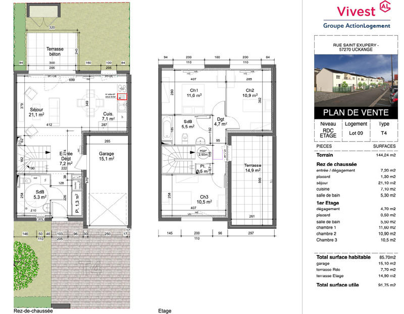 Pavillon - 85 m² - 4 pièces