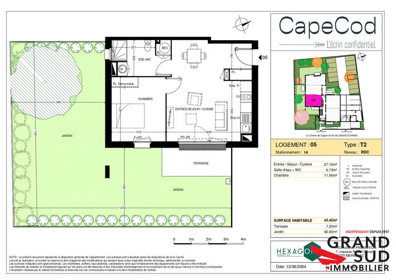 Appartement - 45 m² - 2 pièces