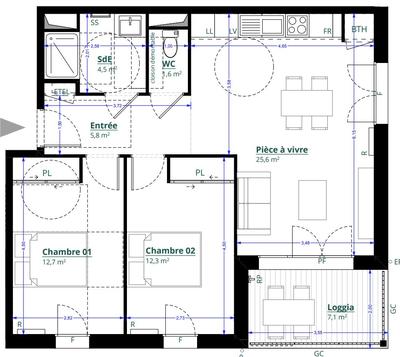 Appartement - 63 m² - 3 pièces