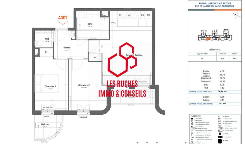 Appartement - 57 m² - 3 pièces