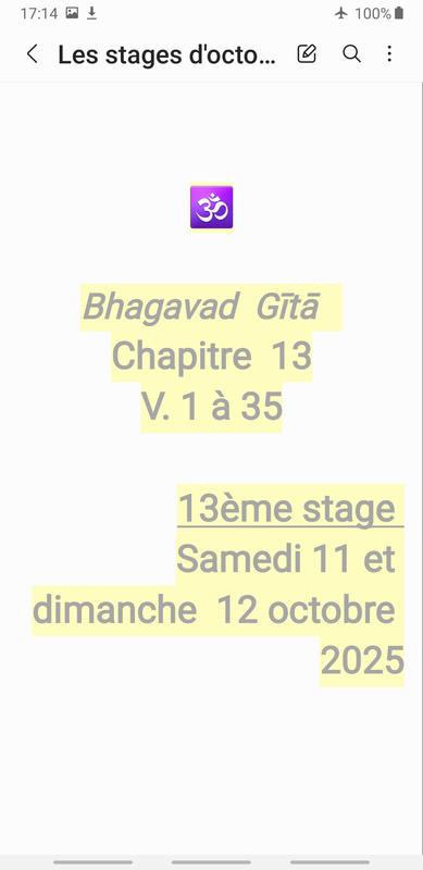 Stage de méditation et étude de textes la Bhagavad Gita par l'association le Corps Passerelle