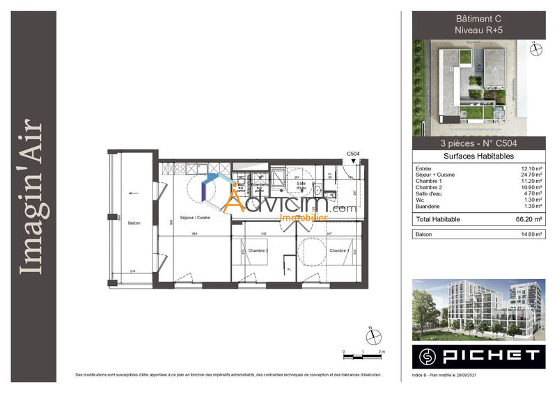 Appartement - 66 m² - 3 pièces
