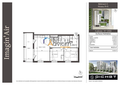Appartement - 66 m² - 3 pièces