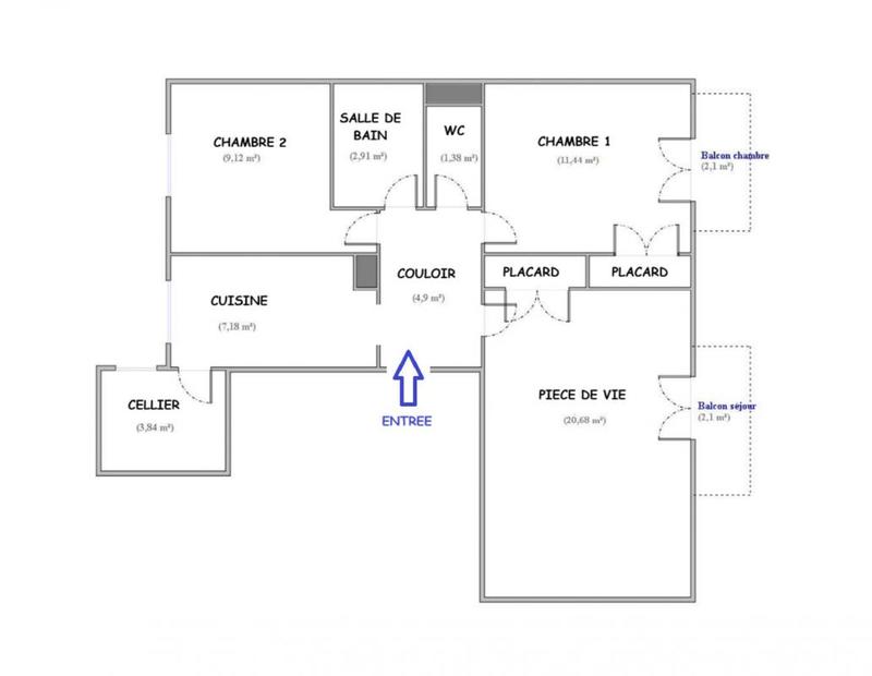 Appartement - 58 m² - 3 pièces