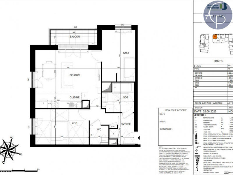 Appartement - 60 m² - 3 pièces