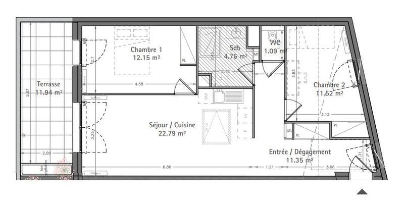 Appartement - 64 m² - 3 pièces