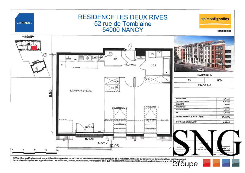 Appartement - 62 m² - 3 pièces