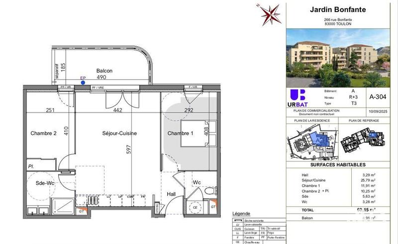 Appartement - 60 m² - 3 pièces