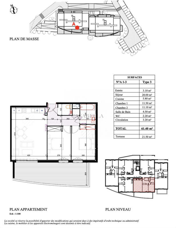 Appartement - 61 m² - 3 pièces