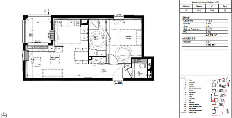 Appartement - 46 m² - 2 pièces