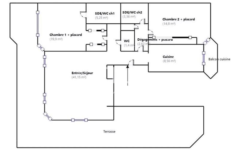 Appartement - 97 m² - 3 pièces