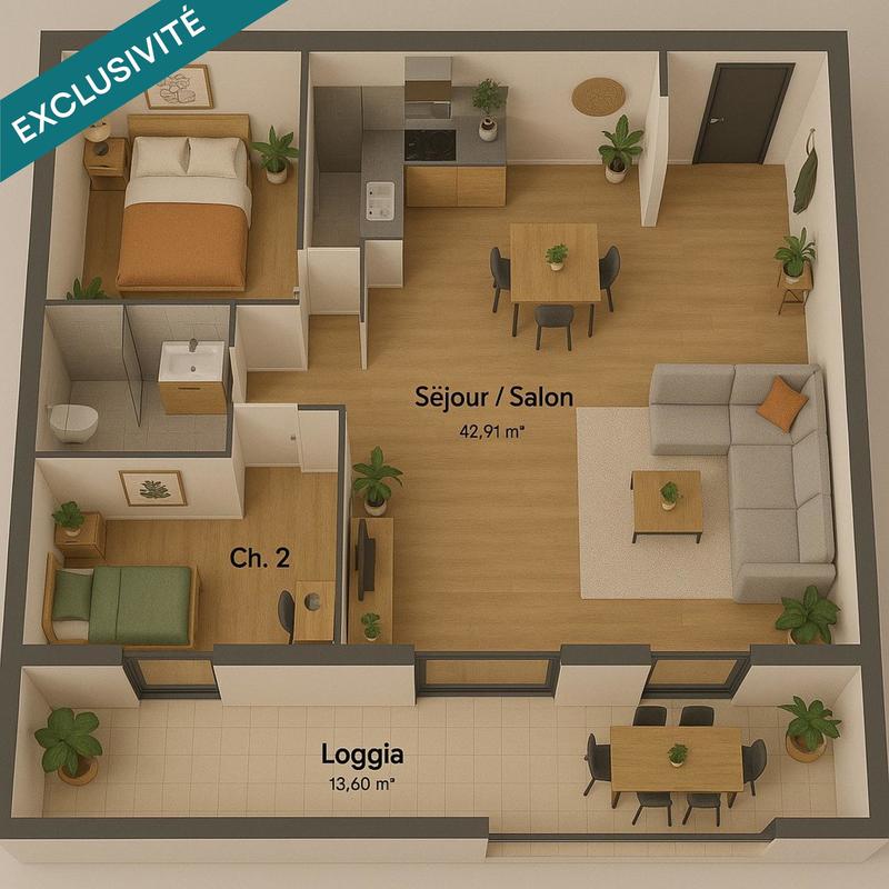 Appartement - 77 m² - 3 pièces