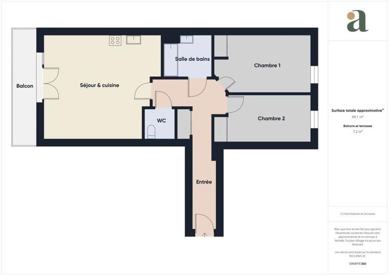 Appartement - 69 m² - 3 pièces