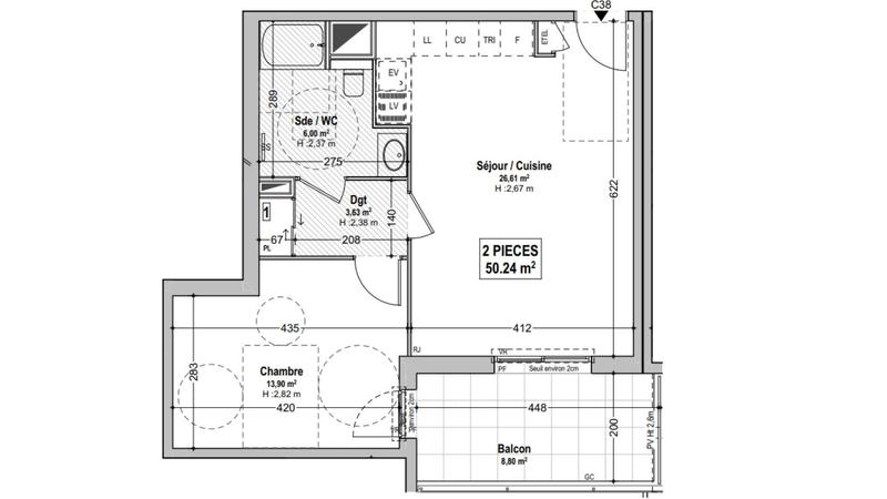 Appartement - 50 m² - 2 pièces