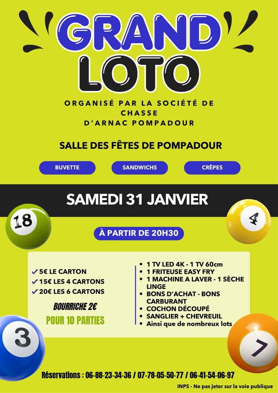 Grand loto de la société de chasse à Pompadour