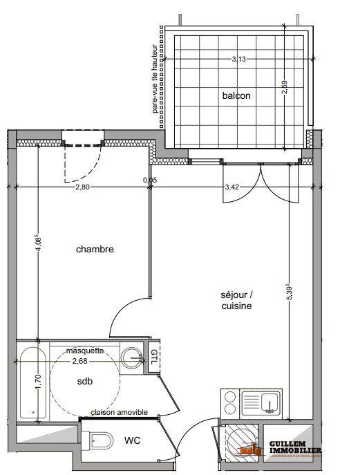 Appartement - 38 m² - 2 pièces