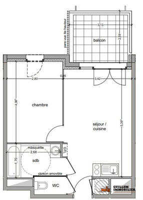 Appartement - 38 m² - 2 pièces