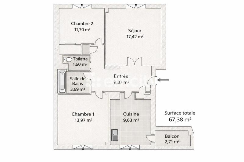 Appartement - 67 m² - 3 pièces