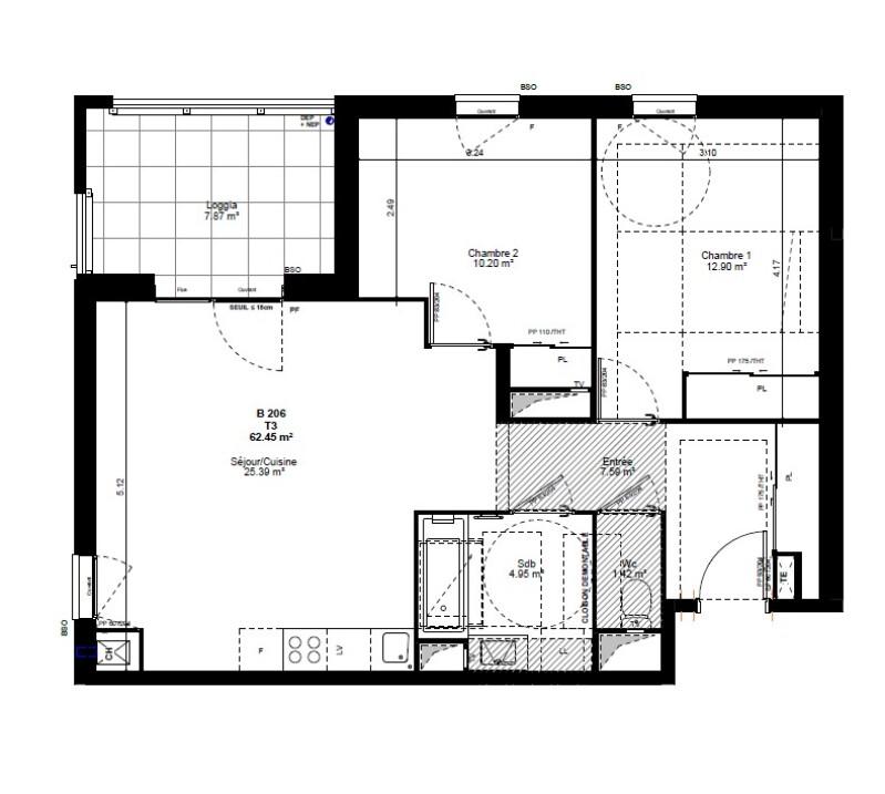 Appartement - 62 m² - 3 pièces