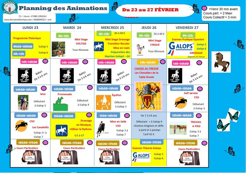 Planning des animations du lundi 23 au vendredi 27 février 2026