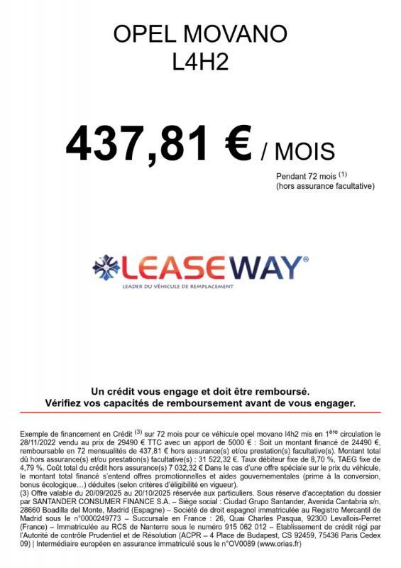 Opel Movano Fourgon Fgn 3.5t Maxi L4h2 165 Ch Pack Business