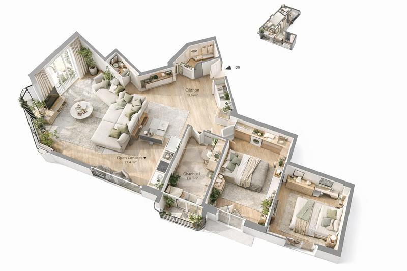 Appartement - 73 m² - 3 pièces