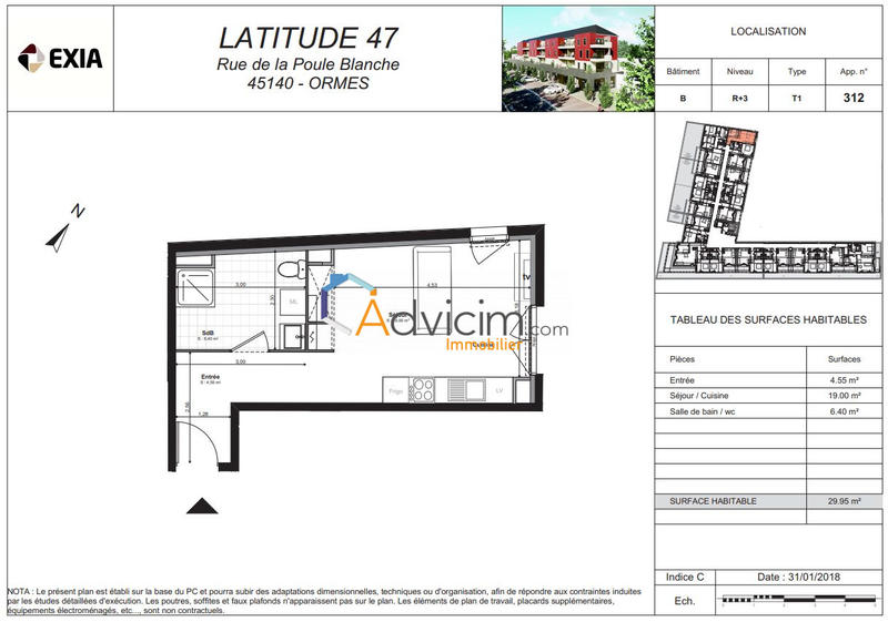 Appartement - 30 m² - 1 pièce