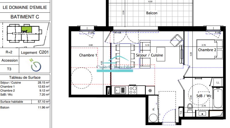 Appartement - 57 m² - 3 pièces