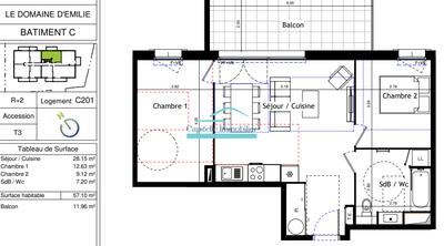 Appartement - 57 m² - 3 pièces