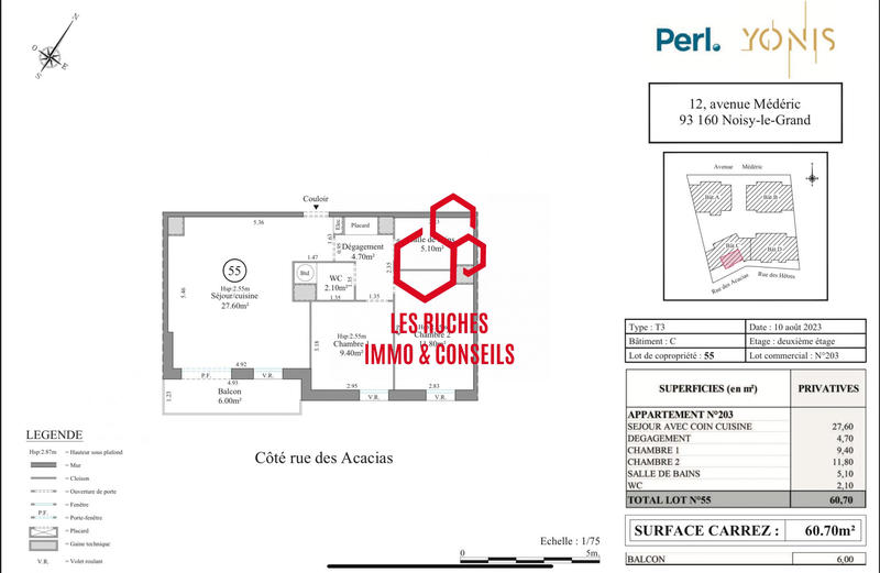 Appartement - 60 m² - 3 pièces