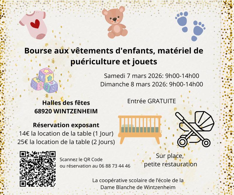 Bourse aux vêtements d’enfants, matériel de puériculture et jouets