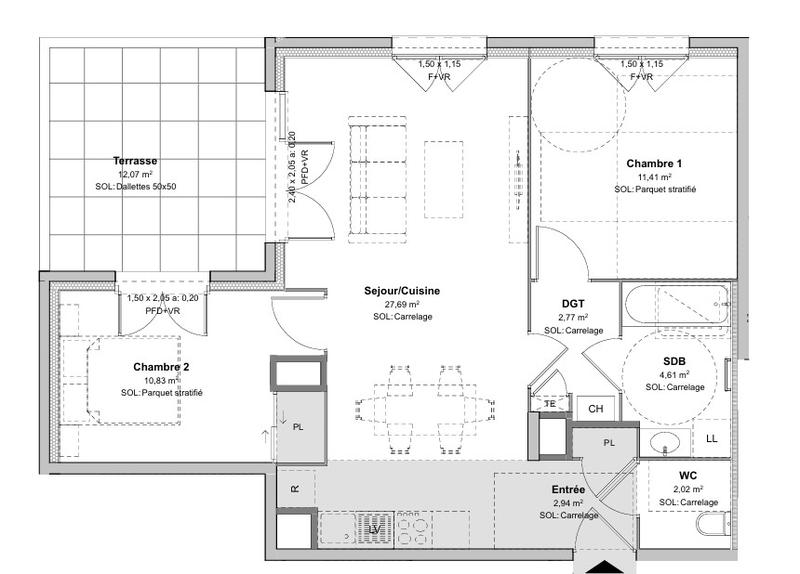 Appartement - 62 m² - 3 pièces