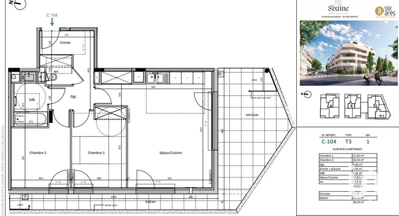 Appartement - 63 m² - 3 pièces
